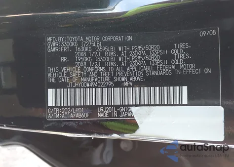 2009 Lexus Lx 570 z USA, uszkodzony, nr VIN JTJHY00W494022795